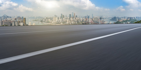 Road pavement and Chongqing urban architecture skyline