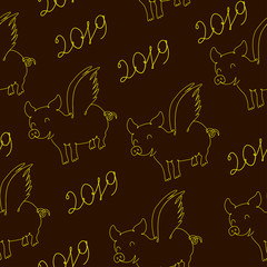 Pig symbol of 2019 year, seamless texture. Vector