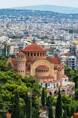 Fototapeta na wymiar Thessaloniki, Greece - August 16, 2018: View of Thessaloniki and the Orthodox church of Saint Paul the Apostle. Greece.