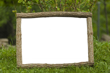 wooden frame with white space in nature