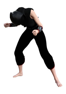 3D Rendering Female Ninja on White