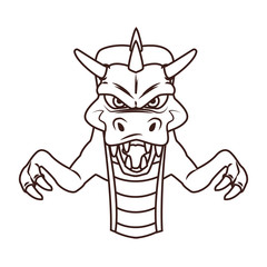 Dragon videogame cartoon in black and white
