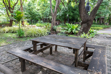 Bench and table in park