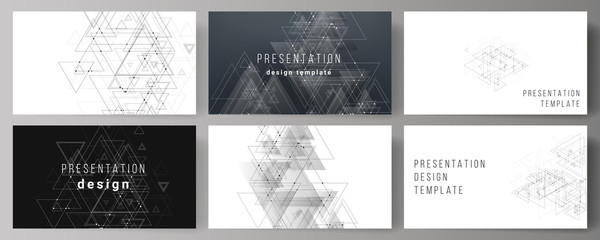 Fototapeta na wymiar The minimalistic abstract editable vector layout of the presentation slides design business templates. Polygonal background with triangles, connecting dots and lines. Connection structure.