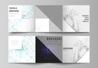 The vector layout of covers design templates for trifold square brochure or flyer. Network connection concept with connecting lines and dots. Technology design, digital geometric background.