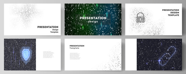 Fototapeta na wymiar The minimalistic abstract vector layout of the presentation slides design business templates. Binary code background. AI, big data, coding or hacker concept, digital technology background.