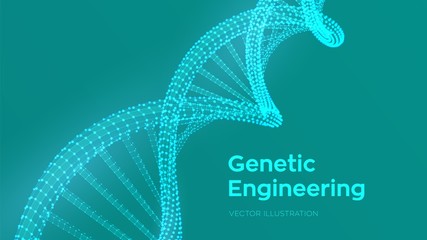 DNA sequence. Wireframe DNA molecules structure mesh. DNA code editable template. Science and Technology concept. Vector illustration.