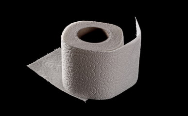 Toilet paper roll isolated on black background, clipping path