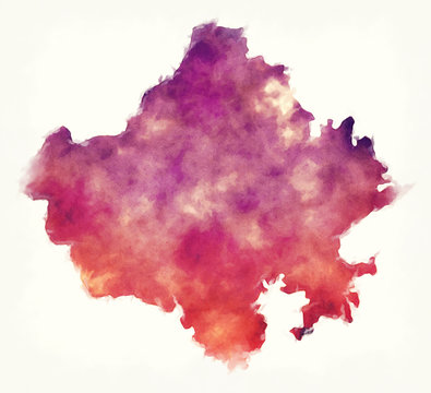 Rajasthan federal state watercolor map of India in front of a white background