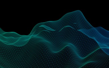 Abstract landscape background. Cyberspace grid. Hi-tech network. Vertical image orientation. 3D illustration