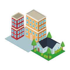 House and residence buildings isometric
