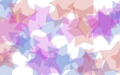 Multicolored translucent stars on a white background. Pink tones. 3D illustration