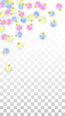 Vector Realistic Colorful Petals Falling on Transparent Background.  Spring Romantic Flowers Illustration. Flying Petals. Sakura Spa Design. Blossom Confetti. Design Elements for Wedding Decoration.
