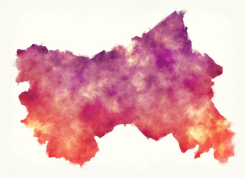 Jammu Kashmir federal state watercolor map of India in front of a white background