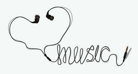 The inscription-I love music (headphones). The image to be printed on a t-shirt, clothing...