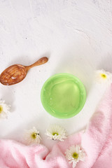 Smoothing gel aloe vera formula represent the cosmetic and bodycare.
