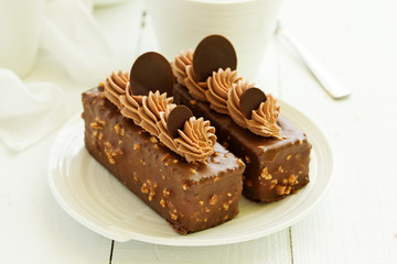A piece of delicious caramel cake.