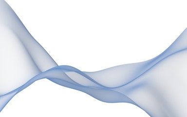 Blue color scarf. Abstract blue wave. Bright blue ribbon on white background. Abstract blue color smoke. Raster air background. 3D illustration