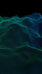 Abstract landscape background. Cyberspace grid. Hi-tech network. Vertical image orientation. 3D illustration