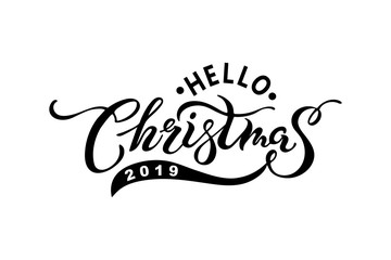 Merry Christmas handwritten lettering  isolated on background. Calligraphic design for Merry Christmas greeting card, postcard, sticker, web, invitation, patch. Typography for winter holidays