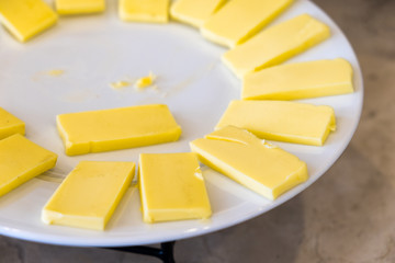 Yellow Butter sheet sliced put on plate