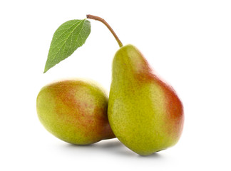 Ripe pears on white background
