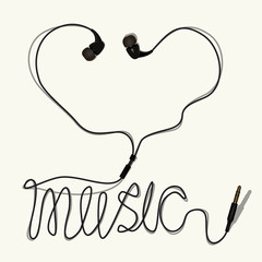 The inscription-I love music (headphones). The image to be printed on a t-shirt, clothing...