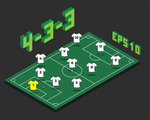 Football 4-3-3   formation with isometric field.