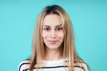 Portrait of a young beautiful woman. Biometric verification, face id concept