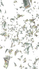 Flying dollars banknotes isolated on a white background. Money is flying in the air. 100 US banknotes new sample. 3D illustration