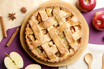 Traditional American Thanks Giving pie, whole & halved apples, cinnamon sticks, anise seeds....