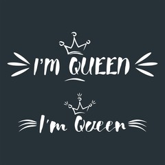 Royal crown drawn by hand in the style of doodle. I am queen. Element for drawing greeting cards, promotional items for girls and women.