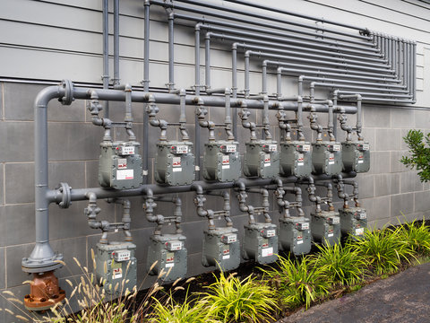 Gas meters outside an apartment complex