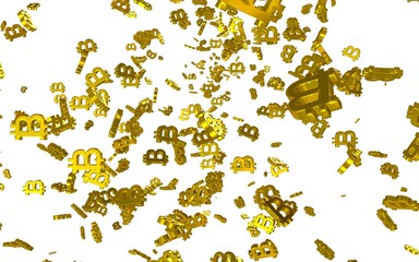 Digital currency symbol Bitcoin on a white background. Fall of bitcoin. Cryptocurrency graph on virtual screen. Business, Finance and technology concept. 3D illustration