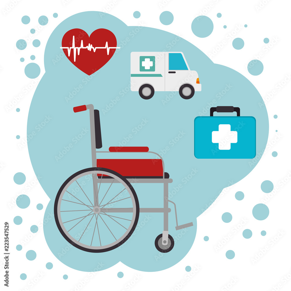 Poster wheel chair with medical healthcare icons