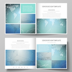 Fototapeta premium The minimalistic vector illustration of the editable layout of two covers templates for square design brochure, flyer, booklet. Chemistry pattern, connecting lines and dots. Medical concept.