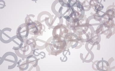 Multicolored translucent dollar signs on white background. Red tones. 3D illustration