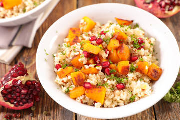 autumn quinoa salad with pumpkin and pomegranate