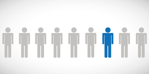 one blue individaul person between other pictogram