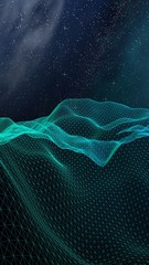 Abstract landscape on a dark background. Cyberspace grid. Hi-tech network. Outer space. Starry outer space texture. 3D illustration