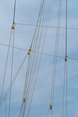Pulleys and ropes on sailing ship