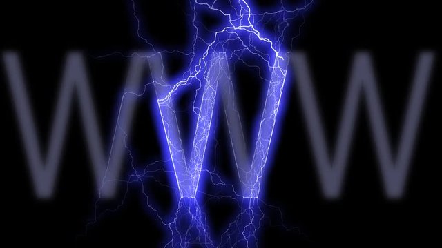 letters www struck by lightning, beginning to glow, then fading. CG render.