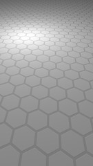 Honeycomb on a gray background. Perspective view on polygon look like honeycomb. Extruded, bump cell. Isometric geometry. Vertical image orientation. 3D illustration