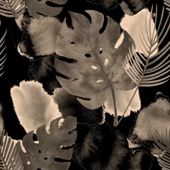 Keuken foto achterwand Eclectische stijl Tropische aquarel naadloze patroon, botanische moderne mode. Boheemse exotische Monstera textielontwerp. Winter, zomer vintage mode prints, eclectisch geschilderd bloemmotief. Druppels en Monstera.