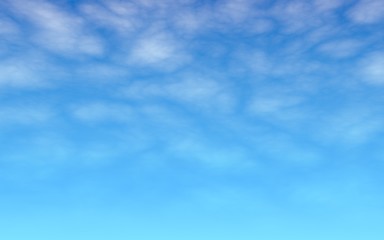 The bright sky in the morning. Blue sky background with white clouds. Cumulus white clouds in the clear blue sky. 3D illustration