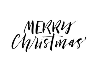 Merry Christmas card. Hand drawn brush style modern calligraphy. Vector illustration of handwritten lettering. 
