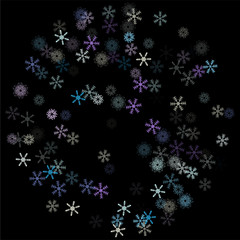 Falling down snow confetti, snowflake vector border. Festive winter, Christmas, New Year sale background. Cold weather, winter storm, scatter texture. Hipster snowfall falling snowflakes cool confetti