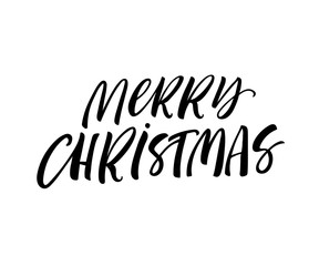Merry Christmas card. Hand drawn brush style modern calligraphy. Vector illustration of handwritten lettering. 