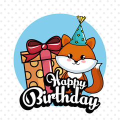 happy birthday card with cute fox