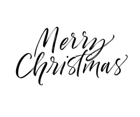 Merry Christmas card. Hand drawn brush style modern calligraphy. Vector illustration of handwritten lettering. 